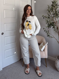 Sorrento Lemon Graphic Lightweight Oversized Knit Sweater (Cream)