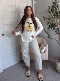 Sorrento Lemon Graphic Lightweight Oversized Knit Sweater (Cream)