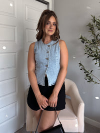 Stevie Asymmetrical Button Down Denim Vest (Light Wash)