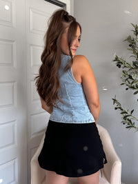 Stevie Asymmetrical Button Down Denim Vest (Light Wash)
