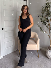 Studio Twist-Back Athleisure Flare Jumpsuit (Black)