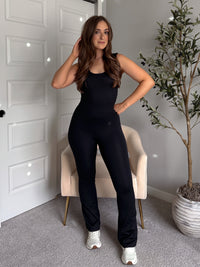 Studio Twist-Back Athleisure Flare Jumpsuit (Black)