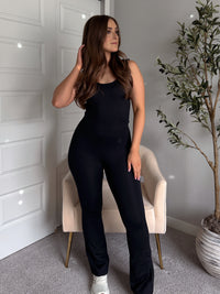 Studio Twist-Back Athleisure Flare Jumpsuit (Black)