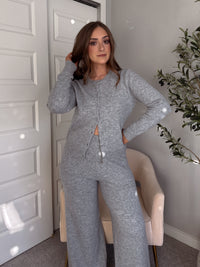 Sunday Morning Round Neck Knit Cardigan (Heather Gray)