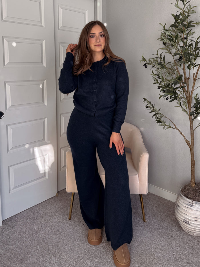 Sunday Morning Wide Leg Knit Pants (Navy)