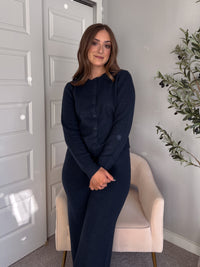 Sunday Morning Round Neck Knit Cardigan (Navy)