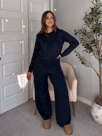 Sunday Morning Wide Leg Knit Pants (Navy)