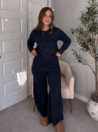 Sunday Morning Wide Leg Knit Pants (Navy)