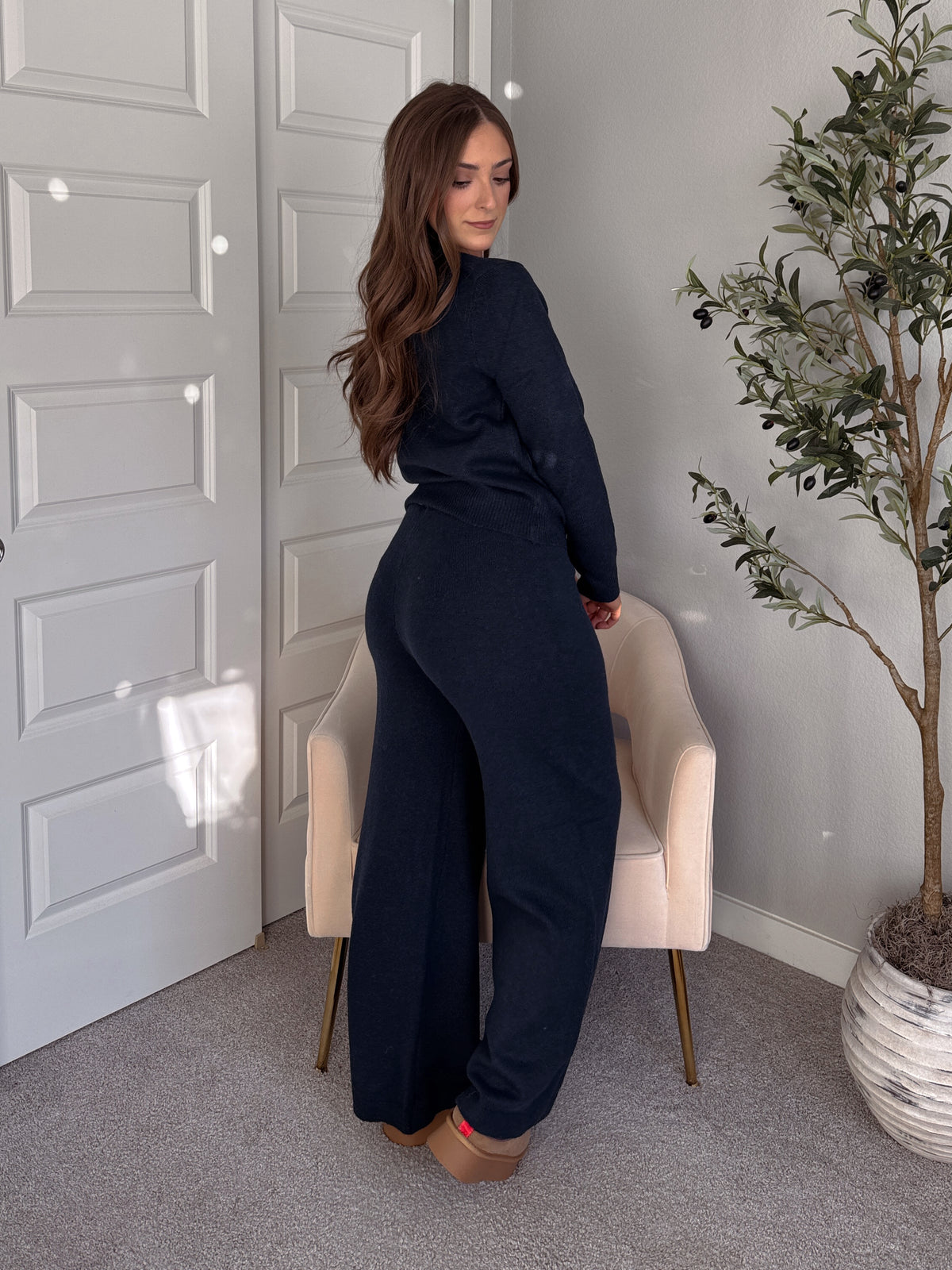 Sunday Morning Wide Leg Knit Pants (Navy)