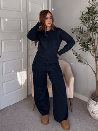 Sunday Morning Round Neck Knit Cardigan (Navy)