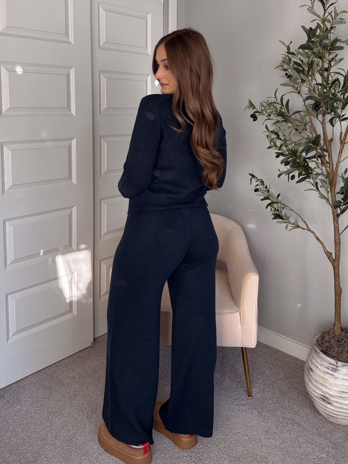 Sunday Morning Wide Leg Knit Pants (Navy)