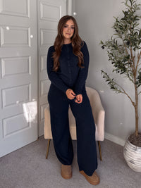 Sunday Morning Round Neck Knit Cardigan (Navy)