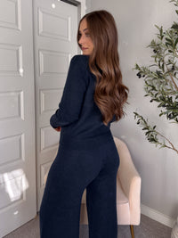 Sunday Morning Round Neck Knit Cardigan (Navy)