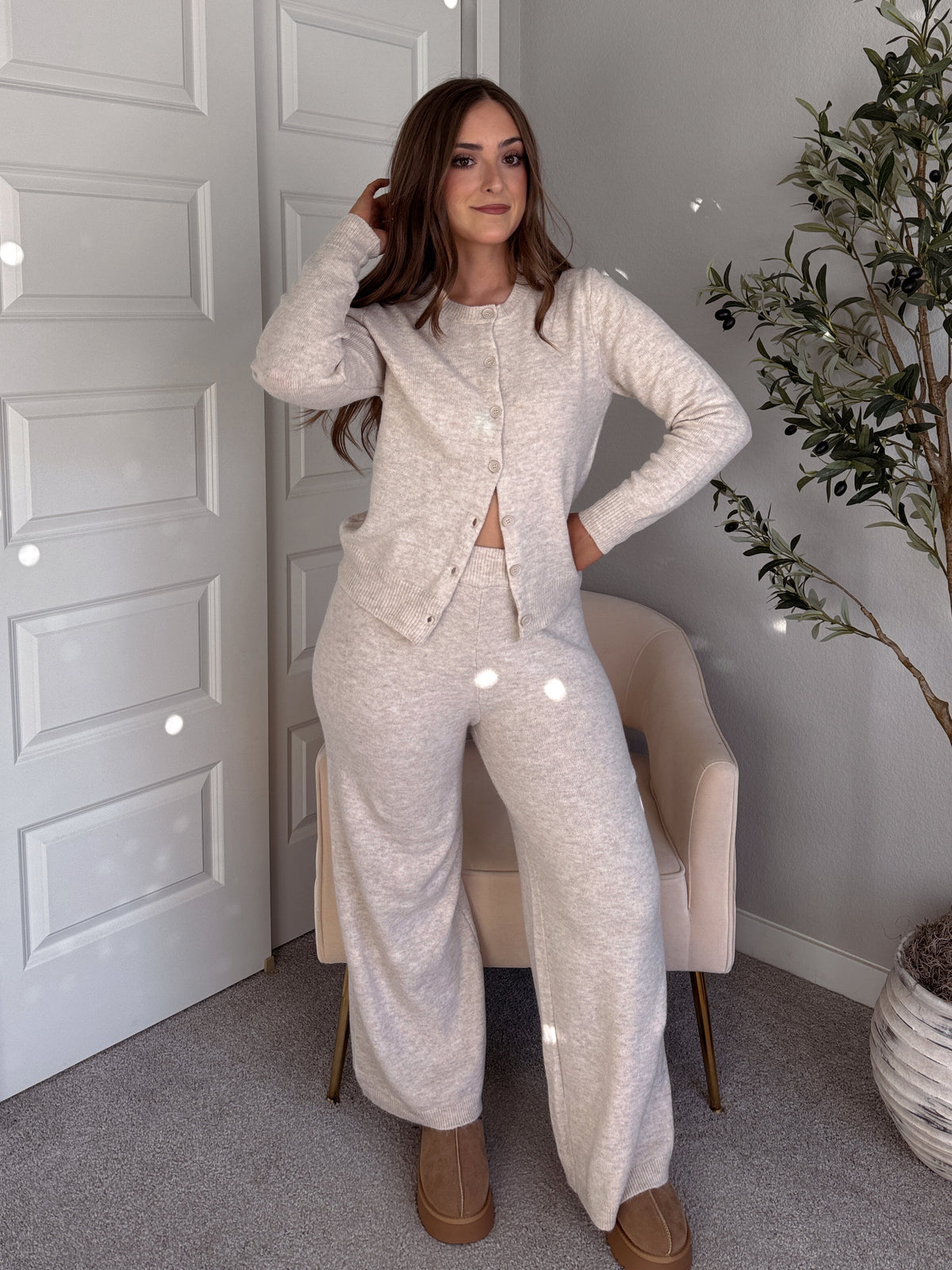 Sunday Morning Wide Leg Knit Pants (Oatmeal)