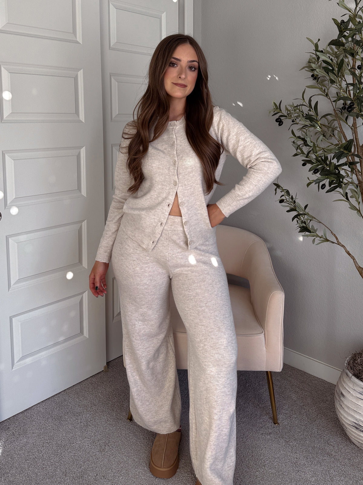 Sunday Morning Wide Leg Knit Pants (Oatmeal)