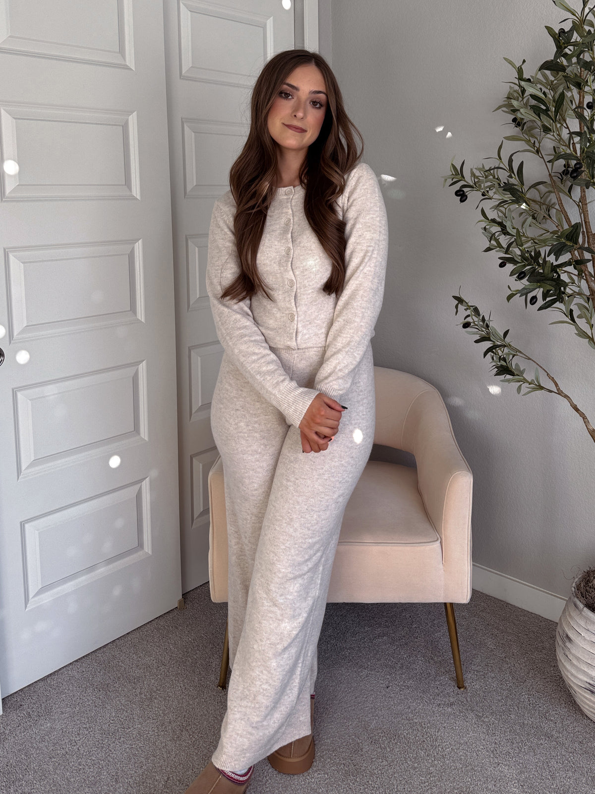 Sunday Morning Wide Leg Knit Pants (Oatmeal)