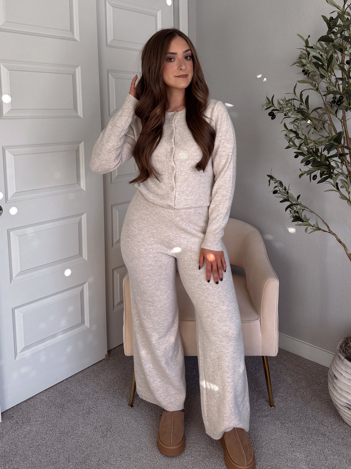 Sunday Morning Wide Leg Knit Pants (Oatmeal)