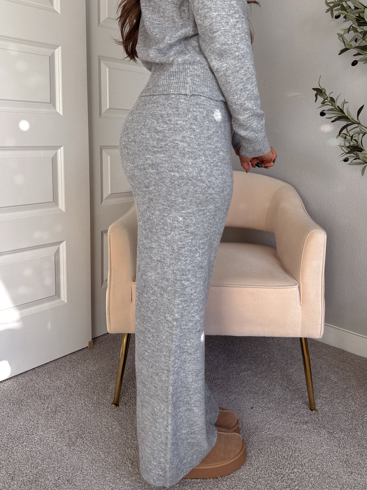 Sunday Morning Wide Leg Knit Pants (Heather Gray)