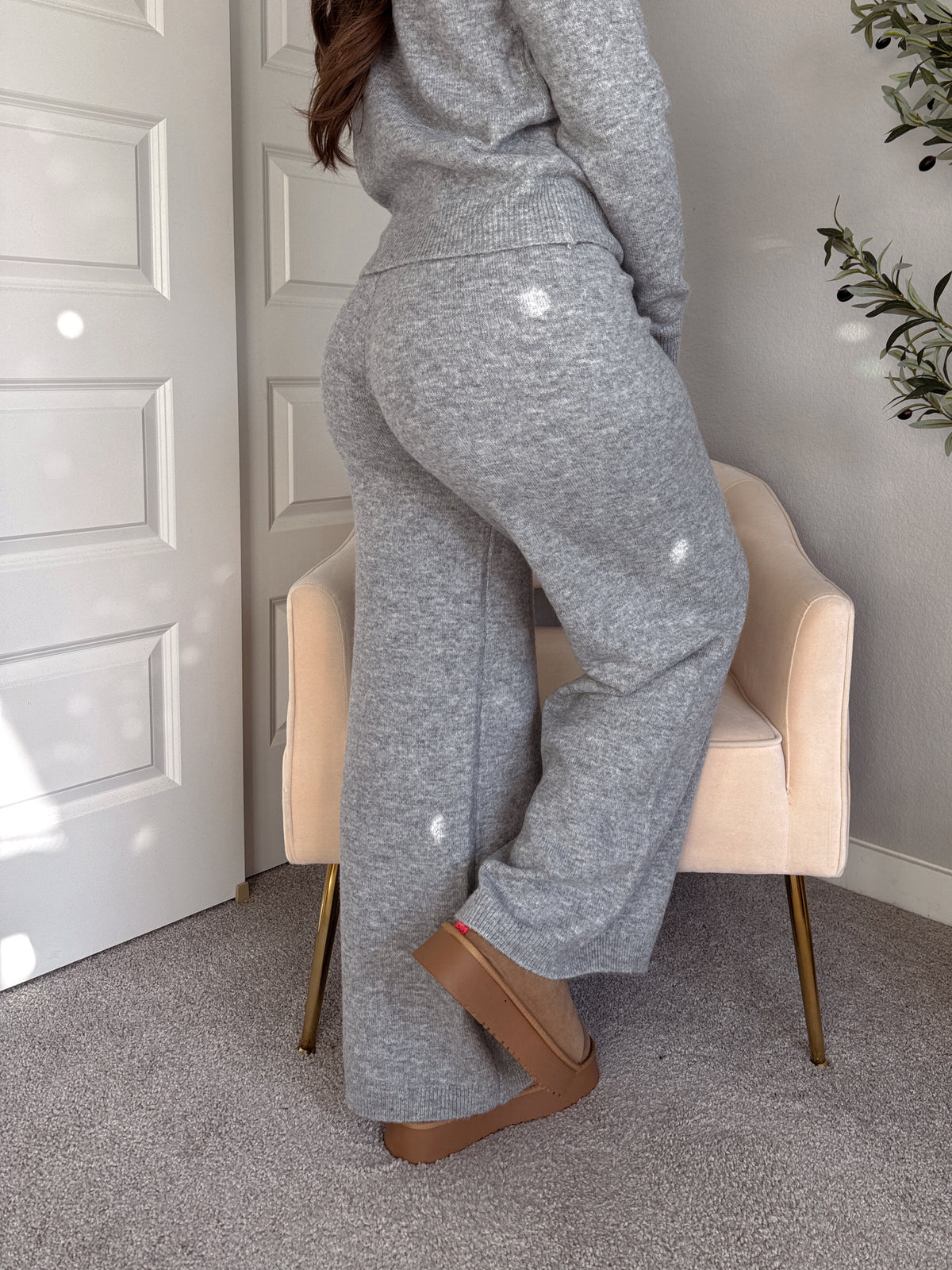 Sunday Morning Wide Leg Knit Pants (Heather Gray)