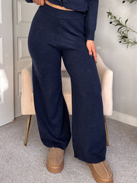 Sunday Morning Wide Leg Knit Pants (Navy)
