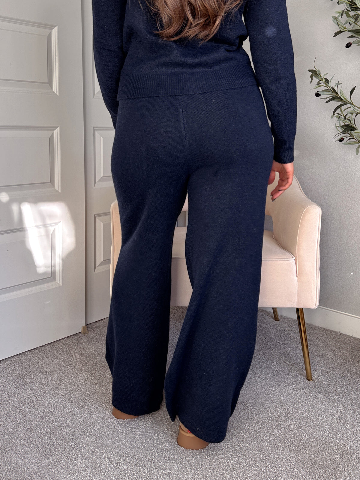 Sunday Morning Wide Leg Knit Pants (Navy)