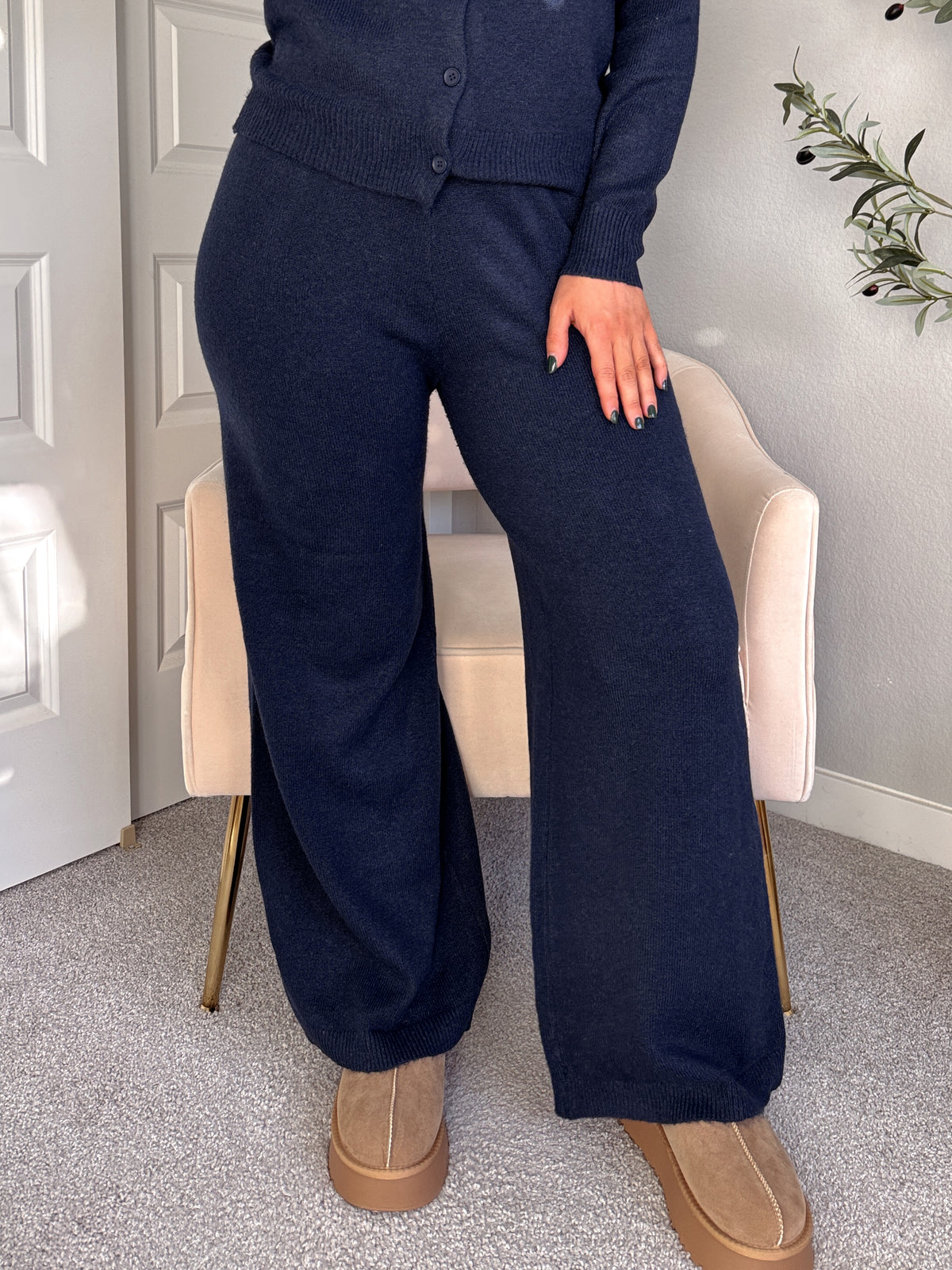 Sunday Morning Wide Leg Knit Pants (Navy)