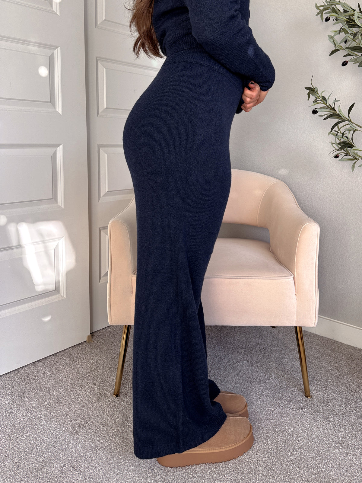 Sunday Morning Wide Leg Knit Pants (Navy)