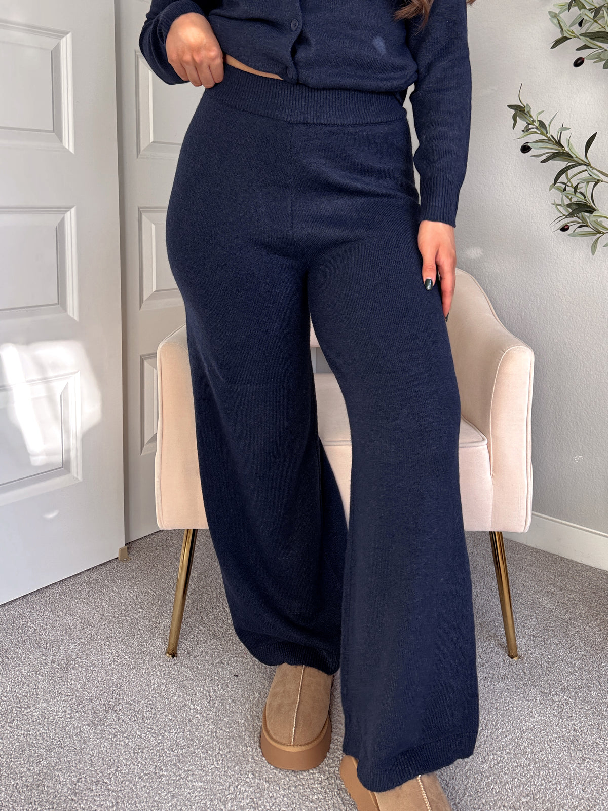 Sunday Morning Wide Leg Knit Pants (Navy)