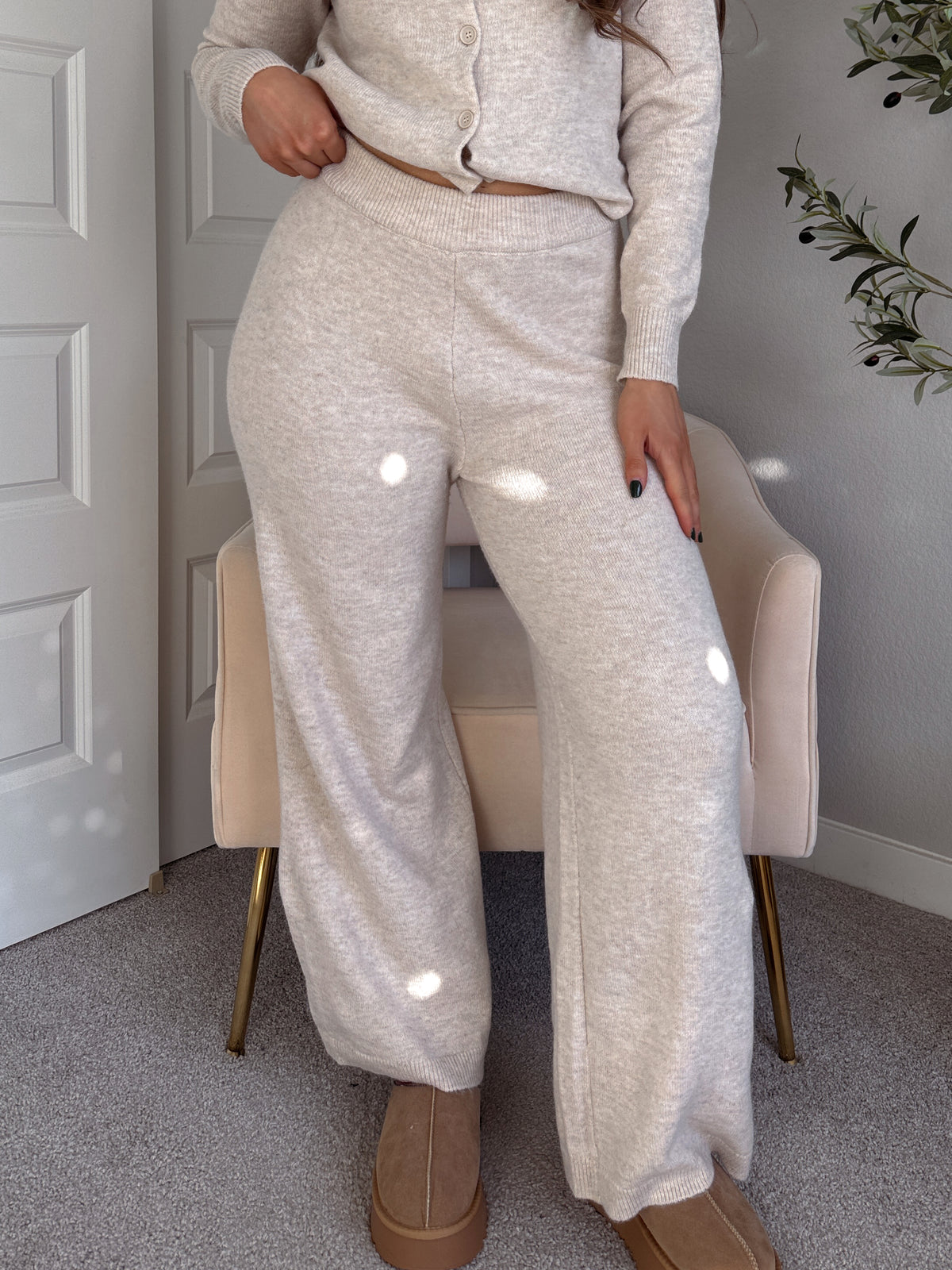 Sunday Morning Wide Leg Knit Pants (Oatmeal)