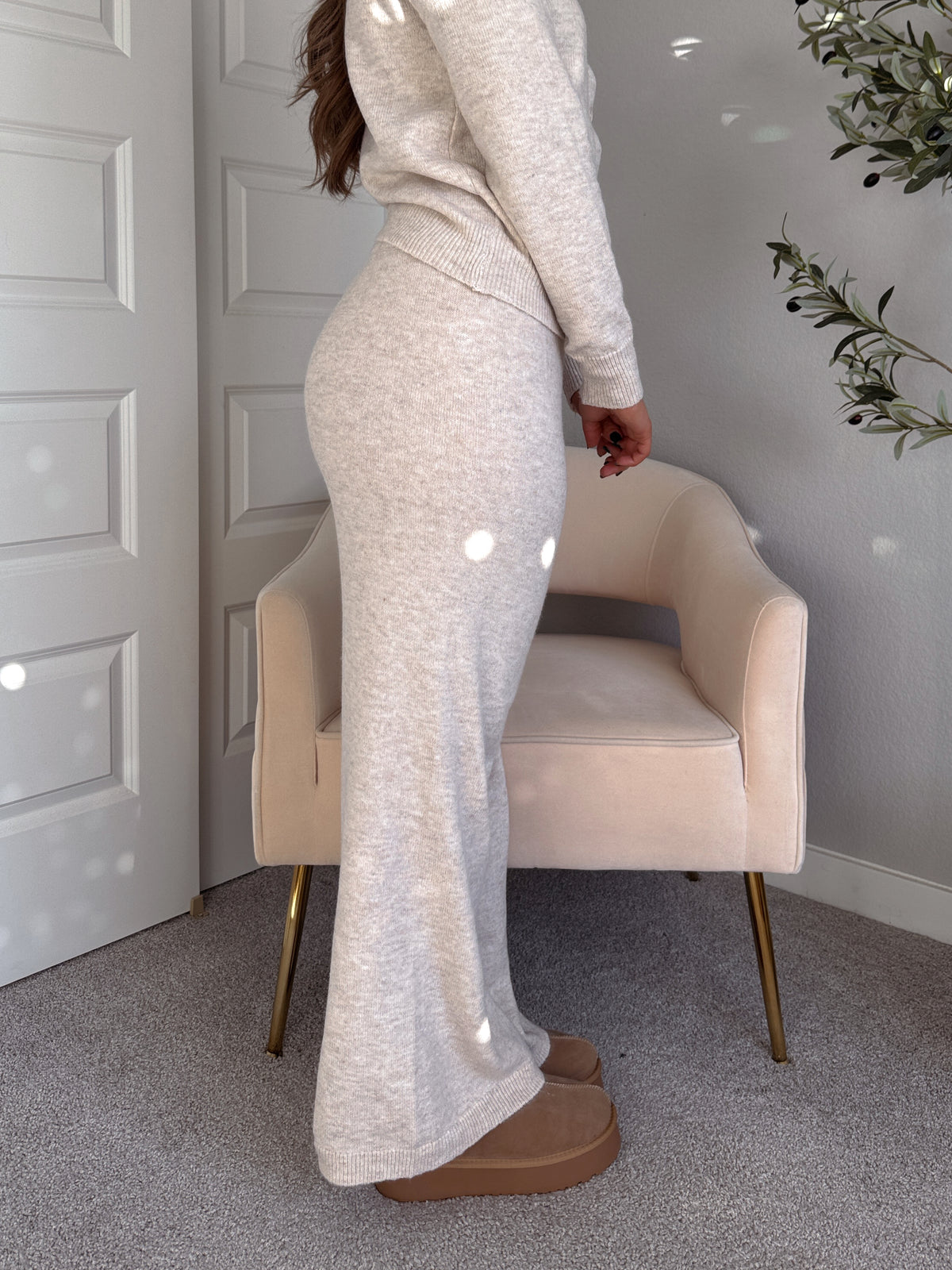 Sunday Morning Wide Leg Knit Pants (Oatmeal)