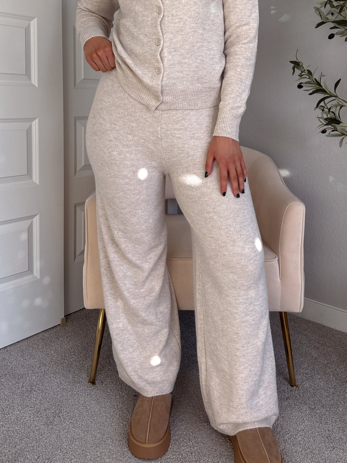 Sunday Morning Wide Leg Knit Pants (Oatmeal)