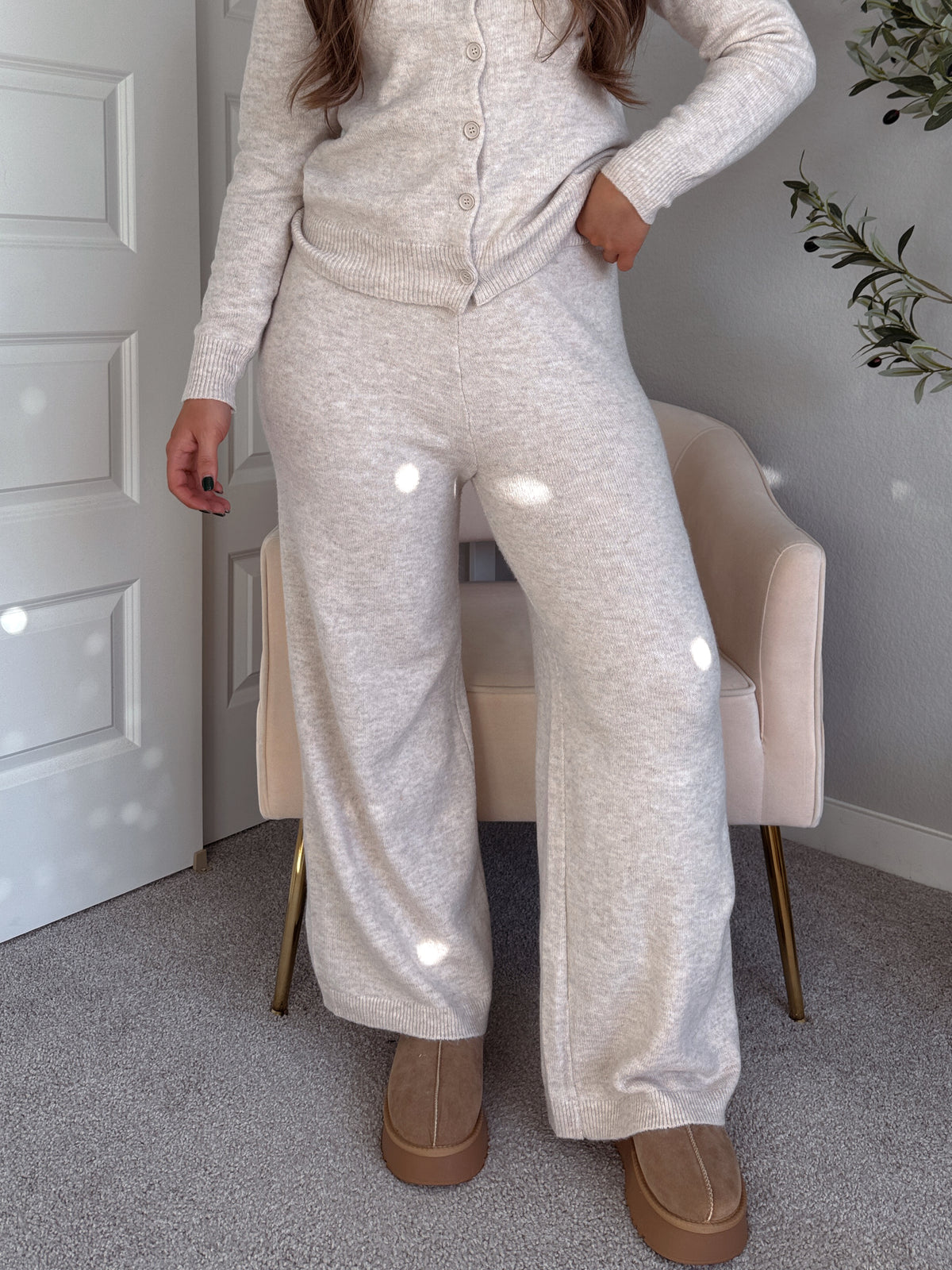 Sunday Morning Wide Leg Knit Pants (Oatmeal)