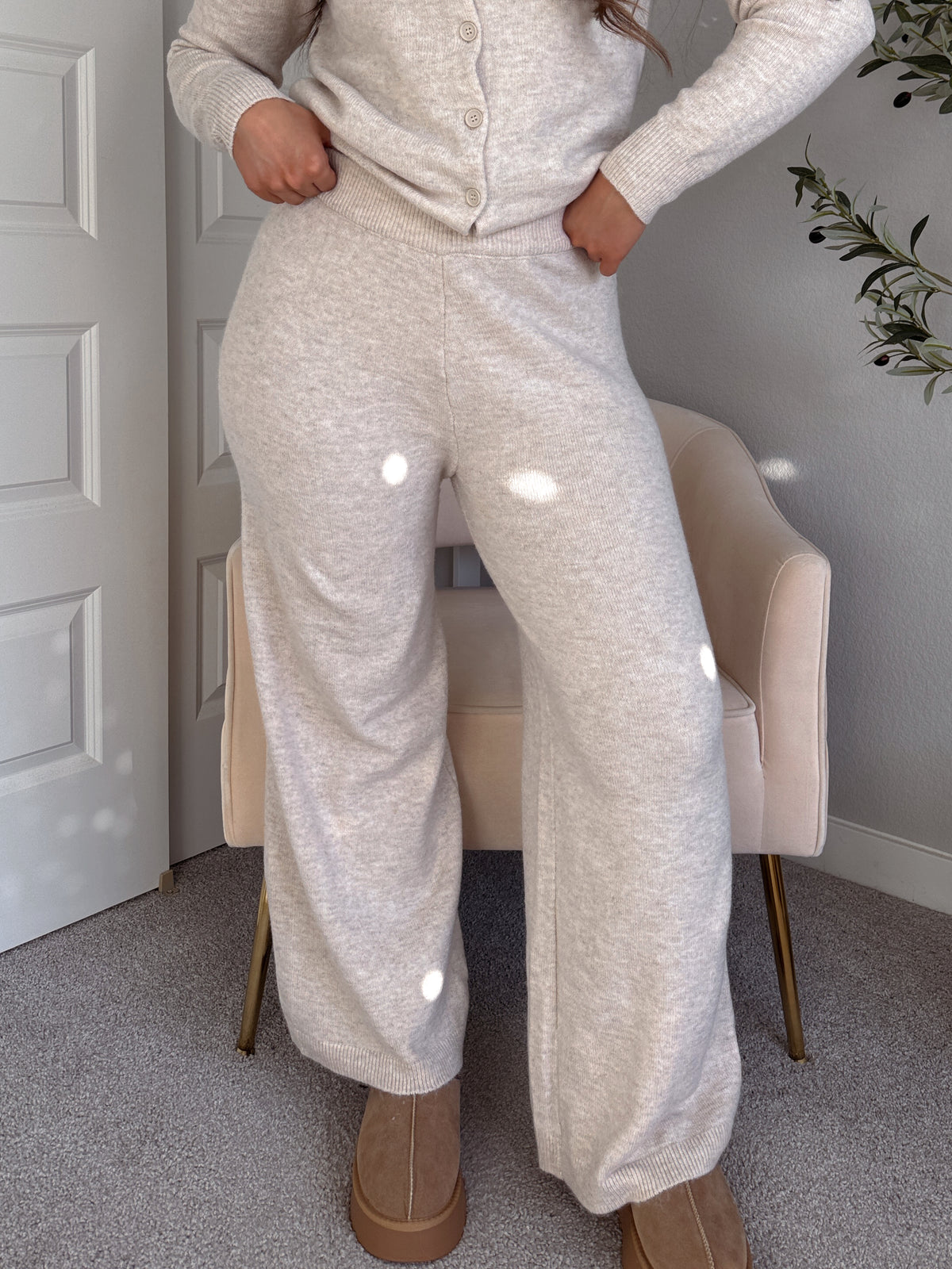 Sunday Morning Wide Leg Knit Pants (Oatmeal)