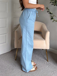 Talia Cotton Drawstring Straight Leg Pants (Blue)