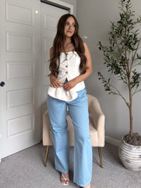 Talia Cotton Drawstring Straight Leg Pants (Blue)