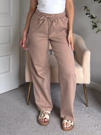 Talia Cotton Drawstring Straight Leg Pants (Dark Taupe)