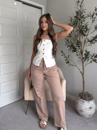 Talia Cotton Drawstring Straight Leg Pants (Dark Taupe)