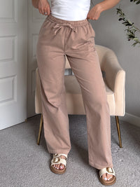 Talia Cotton Drawstring Straight Leg Pants (Dark Taupe)