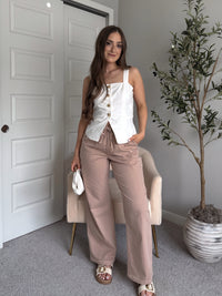 Talia Cotton Drawstring Straight Leg Pants (Dark Taupe)