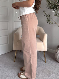 Talia Cotton Drawstring Straight Leg Pants (Dark Taupe)