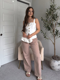 Talia Cotton Drawstring Straight Leg Pants (Dark Taupe)