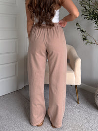 Talia Cotton Drawstring Straight Leg Pants (Dark Taupe)