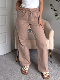 Talia Cotton Drawstring Straight Leg Pants (Dark Taupe)