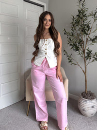 Talia Cotton Drawstring Straight Leg Pants (Soft Pink)