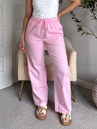 Talia Cotton Drawstring Straight Leg Pants (Soft Pink)
