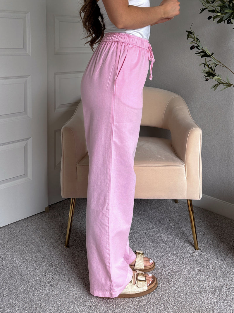 Talia Cotton Drawstring Straight Leg Pants (Soft Pink)