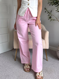 Talia Cotton Drawstring Straight Leg Pants (Soft Pink)