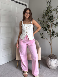 Talia Cotton Drawstring Straight Leg Pants (Soft Pink)