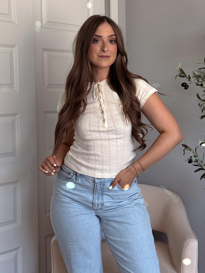 Briar Pointelle Tie Front Top (Butter)