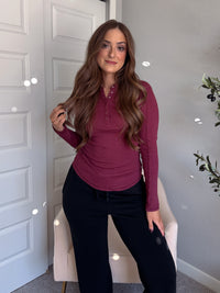 Hayes Long Sleeve Micro-Ribbed Henley Top (Rosewood)